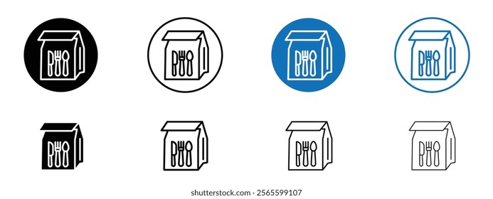 Food delivery paper bag icons in black and blue colors