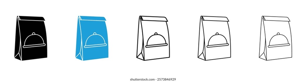 Food delivery paper bag icons in filled and 3 stroke weights