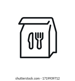 Food delivery paper bag outline icon, linear sign for fast food - vector