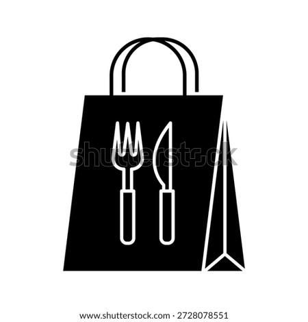 Food delivery paper bag solid icon representing takeaway orders, restaurant packaging, and delivery services.