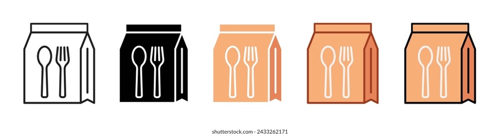 Conjunto de ilustración vectorial de bolsa de papel de entrega de alimentos. Conveniencia Entregado Signo adecuado para aplicaciones y sitios web UI estilo de diseño.