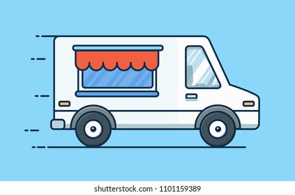 Food delivery. Picnic car. Truck with food. Food van. Vector flat illustration. EPS 10