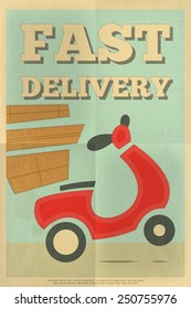 Food Delivery. Poster in Retro Style. Flat Character Design. Vector Illustration.