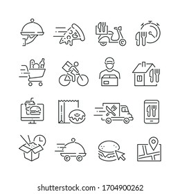 Food Delivery Related Icons: Thin Vector Icon Set, Black And White Kit