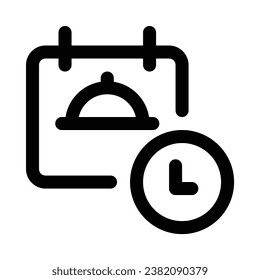 Food delivery schedule in outline icon. Clock, time and date, food order