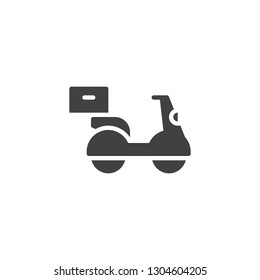 Food Delivery scooter vector icon. filled flat sign for mobile concept and web design. Scooter with parcel box simple solid icon. Symbol, logo illustration. Pixel perfect vector graphics