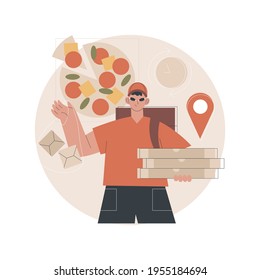 Food delivery service abstract concept vector illustration. Online food order, 24 for 7 service, pizza and sushi online menu, payment options, no-contact delivery, download app abstract metaphor.