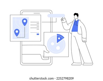 Ilustración vectorial de concepto abstracto de los servicios de entrega de alimentos. Pedido de comida en línea, 24 para 7 servicios, menú en línea de pizza y sushi, opciones de pago, entrega sin contacto, aplicación de descarga metáfora abstracta.