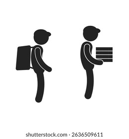 Food delivery service. Food delivery boy icon silhouette. Vector image. Simple flat icon. Courier service. 