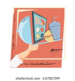 food delivery service with computer icon vector ilustration