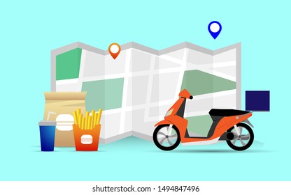 Food delivery service concept illustration in modern fllat style design, can use for advertising, banner. food order online, food delivery business, delivery web page. vector illustration
