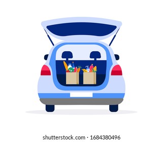 Food delivery service concept, online order tracking. Warehouse, truck and scooter courier, with a delivery man in a respirator mask. Vector illustration