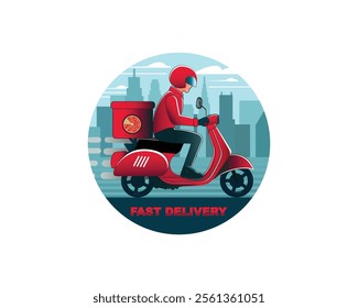 Food delivery service for e-commerce, scooter to deliver food to customers vector illustration. 