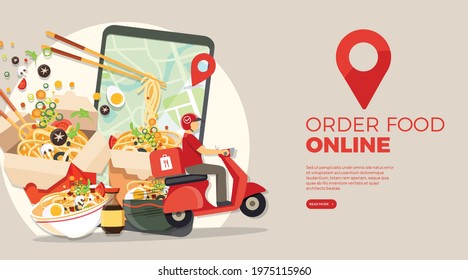 Food delivery service, Fast food delivery, Scooter delivery service , Vector illustration	
