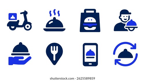 Food Delivery Service Icons Scooter, Restaurant, Order, and More