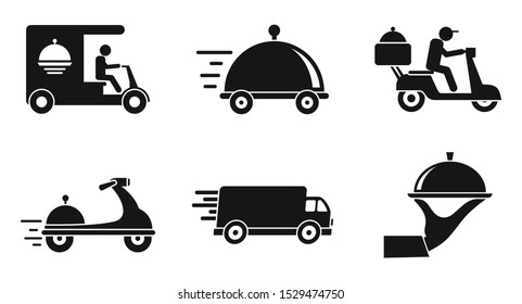 Food delivery service icons set. Simple set of food delivery service vector icons for web design on white background