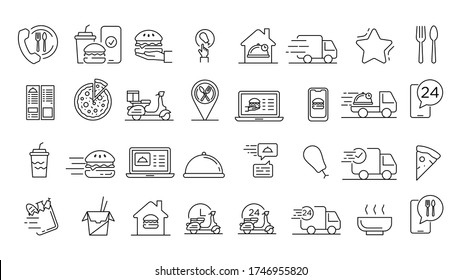 Food delivery service icons set. Outline set of food delivery service vector icons for web design isolated on white background