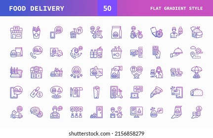 Food delivery service icons set. Line Gradient set of food delivery service vector icons for web design isolated on white background. Can used for digital product, presentation, UI and many more.