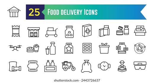 Food delivery service icons set. Outline set of food delivery service icons design isolated.. Outline icon collection. Editable stroke.