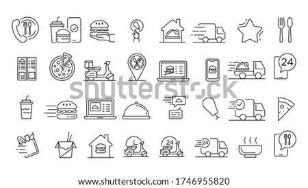 Food delivery service icons set. Outline set of food delivery service vector icons for web design isolated on white background