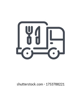 Food Delivery Service line icon. Food Delivery Truck vector outline sign.