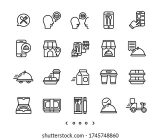 Food delivery service line icons set vector