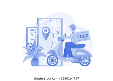 Food Delivery Service, A Male Courier With A Large Backpack