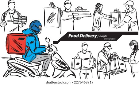 food delivery service package people career profession work doodle design drawing vector illustration