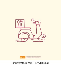 food delivery service scooter icon. motorcycle sign symbol with doodle line style vector illustration