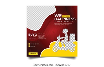 Food Delivery service social media banner. Express home delivery template bundle.
