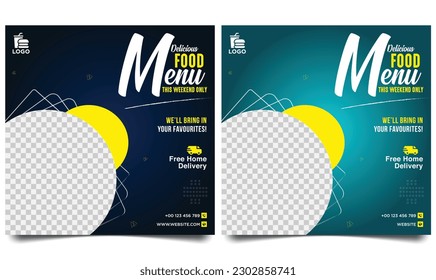 Food Delivery service social media banner. Express home delivery template bundle.
