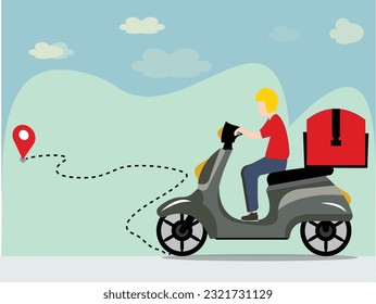 Food Delivery Service via Motorbike by Delivery Boy Illustration