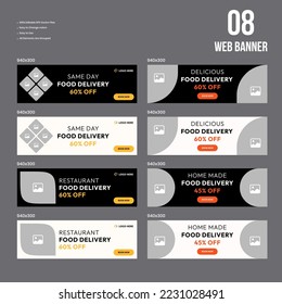 Food delivery services web set banner templates for social media posts, food multipurpose ads web banner design