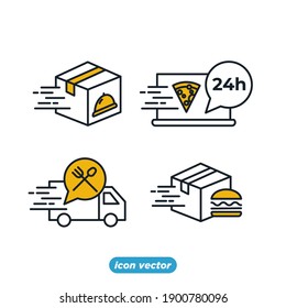 Food delivery set icon template color editable. contactless delivering, fast food distribution symbol vector illustration for graphic and web design.