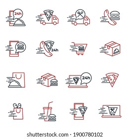 Food Delivery Set Icon Template Color Editable. Contactless Delivering, Fast Food Distribution Symbol Vector Illustration For Graphic And Web Design.