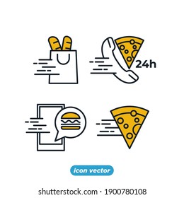 Color editable de la plantilla de icono de entrega de alimentos. entrega sin contacto, símbolo de distribución de comida rápida ilustración vectorial para diseño gráfico y web.
