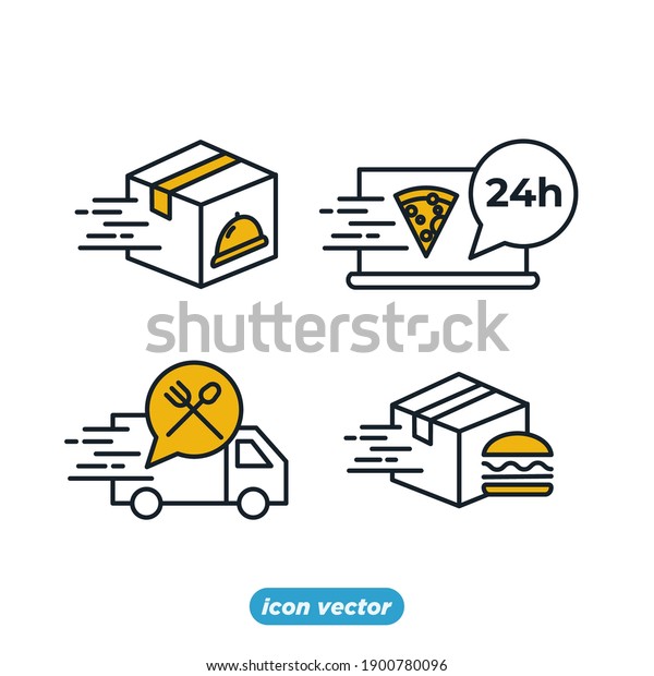 Food delivery set icon template color\
editable. contactless delivering, fast food distribution symbol\
vector illustration for graphic and web\
design.