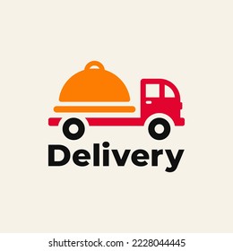 Food delivery sign vector. Fast running food service icon. Restaurant logo. Food fast delivery truck.