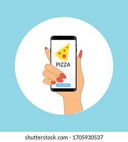 Food delivery. Smartphone for ordering fast foods. Vector image.