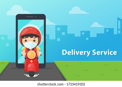 Food delivery staff ride motorcycles out of mobile phones. To deliver products to customers Online food ordering ideas.