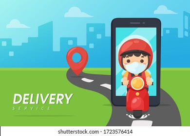 Food delivery staff ride motorcycles out of mobile phones. To deliver products to customers Online food ordering ideas