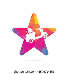 Food delivery star shape concept logo design with retro scooter.
