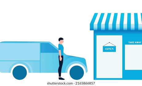Food delivery and Take away concept flat character vector illustration