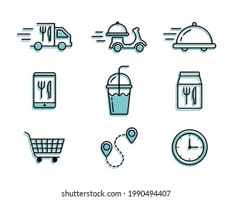 Food Delivery and Take Away food Icon set. Vector illustration.