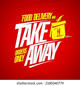 Food delivery and take away vector banner or sticker template