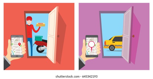 Food Delivery and Taxi Tracking App vector illustration 