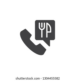 Food delivery telephone vector icon. filled flat sign for mobile concept and web design. Food ordering phone simple solid icon. Symbol, logo illustration. Pixel perfect vector graphics