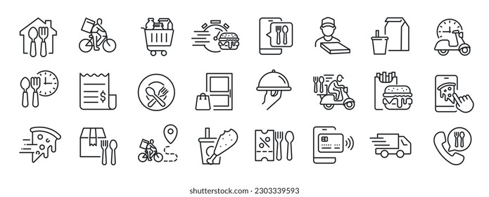 Food delivery thin line icons. Editable stroke. For website marketing design, logo, app, template, ui, etc. Vector illustration.