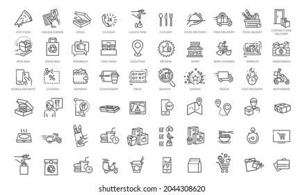 Food delivery - thin line web icon set. Outline icons collection