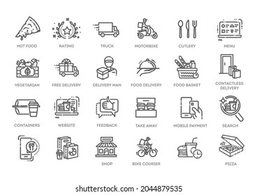 Food delivery - thin line web icon set. Outline icons collection